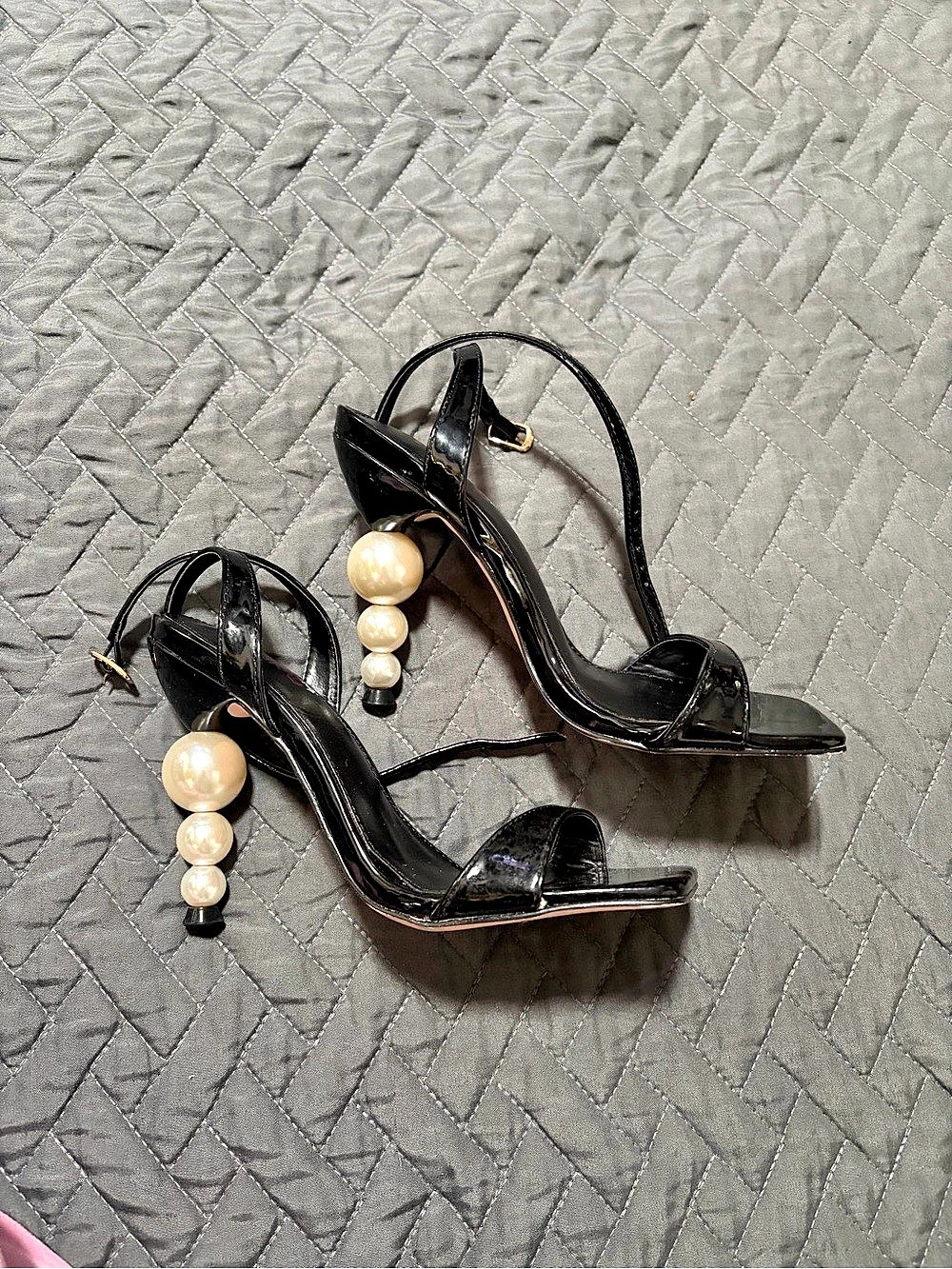 MadRag Stiletto Pearl Heel Sandals in Black US 6